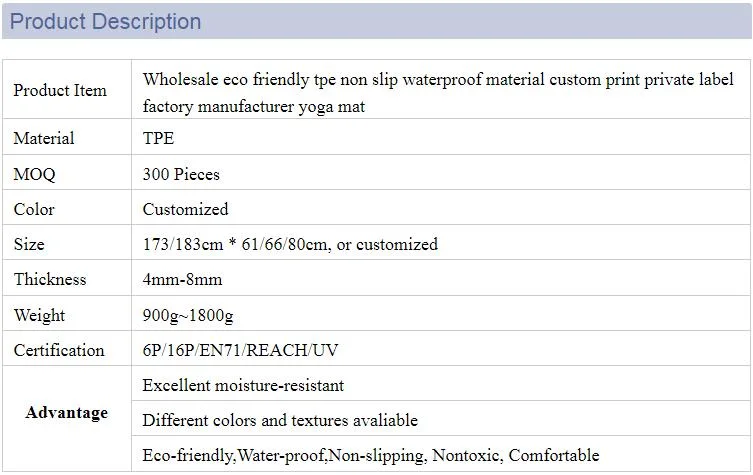 Wholesale Eco Friendly TPE Non Slip Manufacturer Yoga Mat