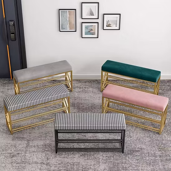 Modern Light Luxury Shoe Racks with Metal Frame and Soft Bench Living Room Shoes Shelf Cabinet