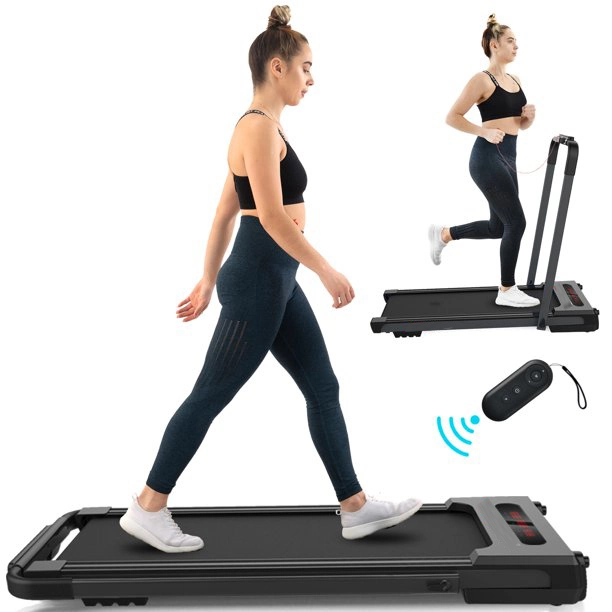 Electrical 2 in 1 Foldable Flat Treadmill LED Walking Machine for Home Use