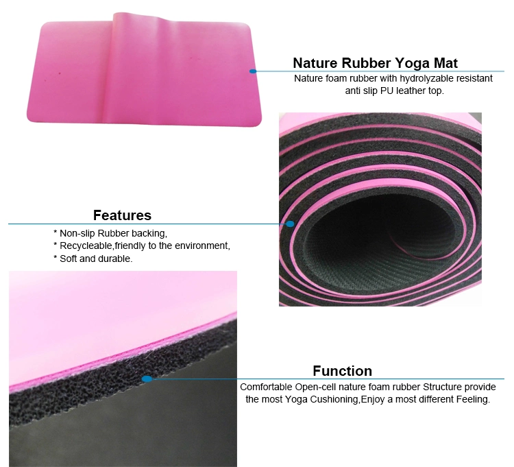 Elegant PU Leather Surface Nature Rubber Yoga Mat