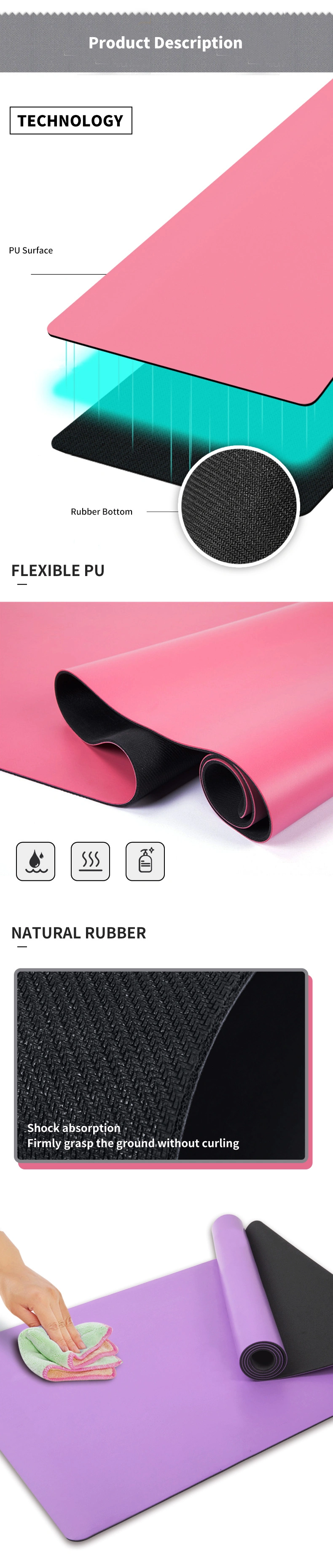 Wholesale High Quality Eco Friendly Natural Tree Rubber Base Black Gold Stamp Print PU Alignment Yoga Mat