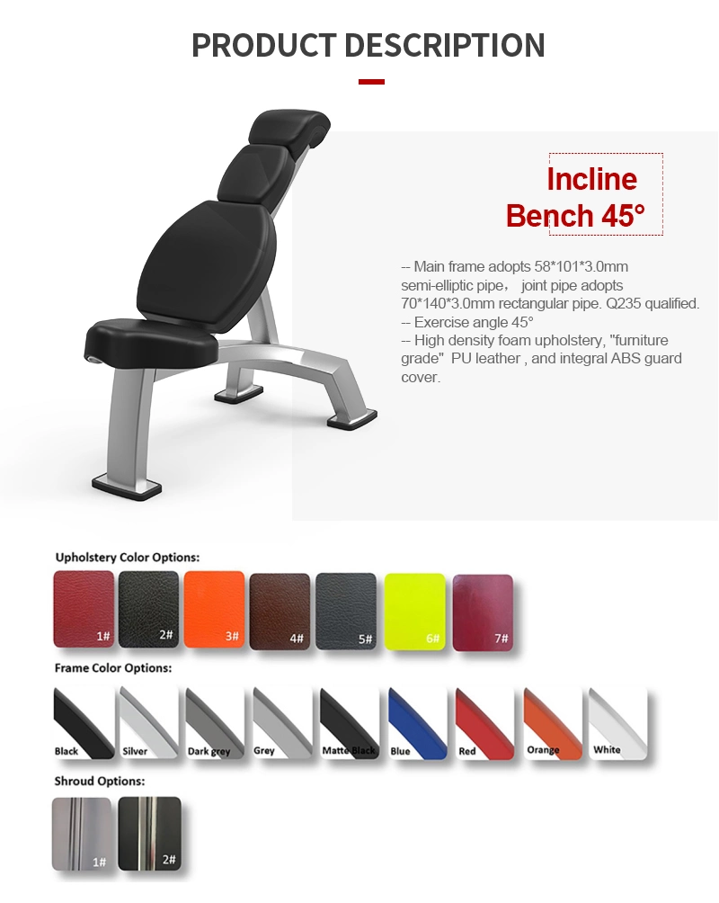 High Quality Popular Body Building Sport Equipment Training Gym Fitness Exercise Machine Incline Bench 45