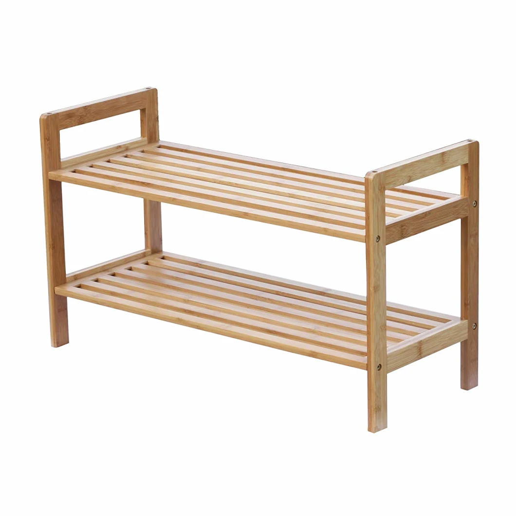 Hot Sell Wooden Bamboo Bench 2-Tiler Shoe Rack Modern Design