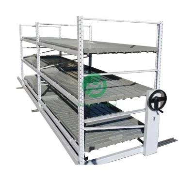 Agricultural Greenhouse Hydroponics Multilayer Movable Seedbed Bench Grow Rack with Track